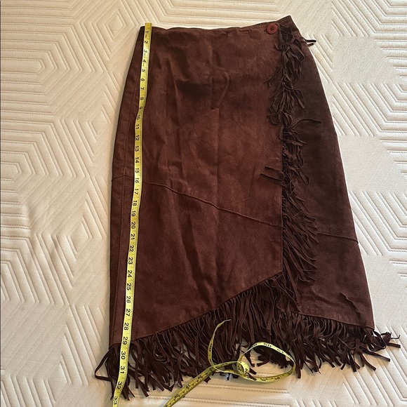 Vintage Brown 100% Suede Leather Fringe Wrap Midi Skirt - Kenar Leathers. - Picture 4 of 11